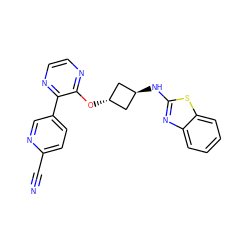 N#Cc1ccc(-c2nccnc2O[C@H]2C[C@H](Nc3nc4ccccc4s3)C2)cn1 ZINC000146893166