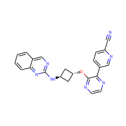 N#Cc1ccc(-c2nccnc2O[C@H]2C[C@H](Nc3ncc4ccccc4n3)C2)cn1 ZINC000146152566