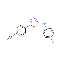 N#Cc1ccc(-c2nnc(Nc3ccc(Cl)cc3)o2)cc1 ZINC000066264112