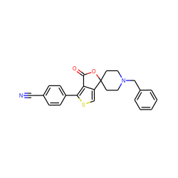 N#Cc1ccc(-c2scc3c2C(=O)OC32CCN(Cc3ccccc3)CC2)cc1 ZINC000095601138