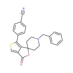 N#Cc1ccc(-c2scc3c2C2(CCN(Cc4ccccc4)CC2)OC3=O)cc1 ZINC000095604746