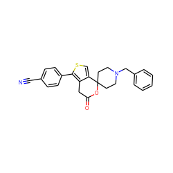 N#Cc1ccc(-c2scc3c2CC(=O)OC32CCN(Cc3ccccc3)CC2)cc1 ZINC000095603978