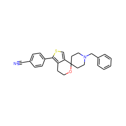 N#Cc1ccc(-c2scc3c2CCOC32CCN(Cc3ccccc3)CC2)cc1 ZINC000095555840