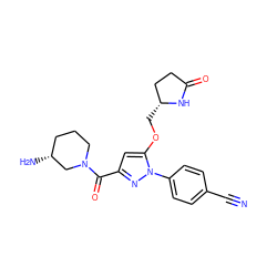 N#Cc1ccc(-n2nc(C(=O)N3CCC[C@@H](N)C3)cc2OC[C@@H]2CCC(=O)N2)cc1 ZINC001772614672