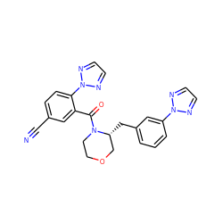 N#Cc1ccc(-n2nccn2)c(C(=O)N2CCOC[C@H]2Cc2cccc(-n3nccn3)c2)c1 ZINC000205634847