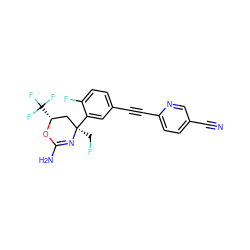 N#Cc1ccc(C#Cc2ccc(F)c([C@]3(CF)C[C@@H](C(F)(F)F)OC(N)=N3)c2)nc1 ZINC000219134127