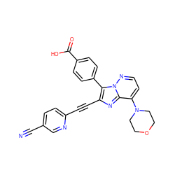 N#Cc1ccc(C#Cc2nc3c(N4CCOCC4)ccnn3c2-c2ccc(C(=O)O)cc2)nc1 ZINC001772619522