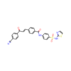 N#Cc1ccc(C(=O)/C=C/c2ccc(C(=O)Nc3ccc(S(=O)(=O)Nc4nccs4)cc3)cc2)cc1 ZINC000095602627