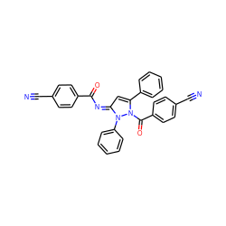 N#Cc1ccc(C(=O)/N=c2\cc(-c3ccccc3)n(C(=O)c3ccc(C#N)cc3)n2-c2ccccc2)cc1 ZINC000013704433