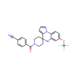 N#Cc1ccc(C(=O)N2CCC3(CC2)Nc2cc(OC(F)(F)F)ccc2-n2cccc23)cc1 ZINC000165614086