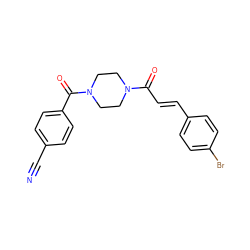 N#Cc1ccc(C(=O)N2CCN(C(=O)/C=C/c3ccc(Br)cc3)CC2)cc1 ZINC000215284090