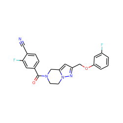 N#Cc1ccc(C(=O)N2CCn3nc(COc4cccc(F)c4)cc3C2)cc1F ZINC000168068709