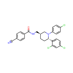 N#Cc1ccc(C(=O)NC[C@@H]2CC[C@@H](c3ccc(Cl)cc3Cl)N(c3ccc(Cl)cc3)C2)cc1 ZINC000043154278