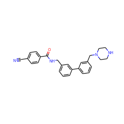 N#Cc1ccc(C(=O)NCc2cccc(-c3cccc(CN4CCNCC4)c3)c2)cc1 ZINC000045506652