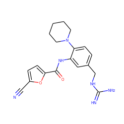 N#Cc1ccc(C(=O)Nc2cc(CNC(=N)N)ccc2N2CCCCC2)o1 ZINC000028961001