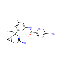 N#Cc1ccc(C(=O)Nc2cc(Cl)c(F)c([C@@]3(CF)N=C(N)O[C@@H]4C[C@@H]43)c2)nc1 ZINC000226086770