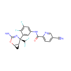 N#Cc1ccc(C(=O)Nc2cc(F)c(F)c([C@@]3(C(F)F)N=C(N)O[C@@H]4C[C@@H]43)c2)nc1 ZINC000213840292