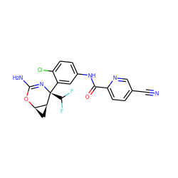 N#Cc1ccc(C(=O)Nc2ccc(Cl)c([C@@]3(C(F)F)N=C(N)O[C@@H]4C[C@@H]43)c2)nc1 ZINC000213834303