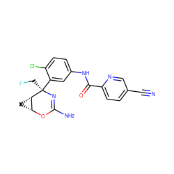 N#Cc1ccc(C(=O)Nc2ccc(Cl)c([C@@]3(CF)N=C(N)O[C@@H]4C[C@@H]43)c2)nc1 ZINC000226093983