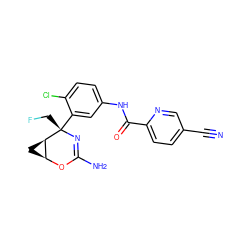 N#Cc1ccc(C(=O)Nc2ccc(Cl)c([C@]3(CF)N=C(N)O[C@H]4C[C@H]43)c2)nc1 ZINC000226081032