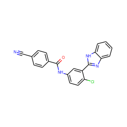 N#Cc1ccc(C(=O)Nc2ccc(Cl)c(-c3nc4ccccc4[nH]3)c2)cc1 ZINC000045257709