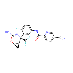 N#Cc1ccc(C(=O)Nc2ccc(F)c([C@@]3(C(F)F)N=C(N)O[C@@H]4C[C@@H]43)c2)nc1 ZINC000226076581