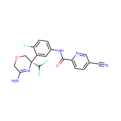 N#Cc1ccc(C(=O)Nc2ccc(F)c([C@]3(C(F)F)COCC(N)=N3)c2)nc1 ZINC000113656544