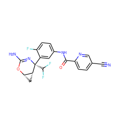 N#Cc1ccc(C(=O)Nc2ccc(F)c([C@]3(C(F)F)N=C(N)O[C@H]4C[C@H]43)c2)nc1 ZINC000226076681