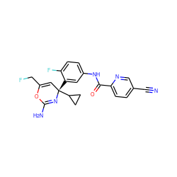 N#Cc1ccc(C(=O)Nc2ccc(F)c([C@]3(C4CC4)C=C(CF)OC(N)=N3)c2)nc1 ZINC000220955123