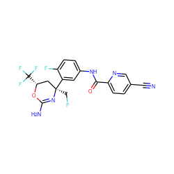 N#Cc1ccc(C(=O)Nc2ccc(F)c([C@]3(CF)C[C@@H](C(F)(F)F)OC(N)=N3)c2)nc1 ZINC000095602098