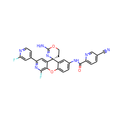 N#Cc1ccc(C(=O)Nc2ccc3c(c2)[C@@]2(CCOC(N)=N2)c2cc(-c4ccnc(F)c4)nc(F)c2O3)nc1 ZINC000205157504