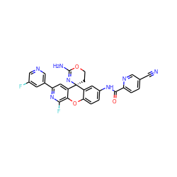 N#Cc1ccc(C(=O)Nc2ccc3c(c2)[C@@]2(CCOC(N)=N2)c2cc(-c4cncc(F)c4)nc(F)c2O3)nc1 ZINC000205177508