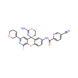 N#Cc1ccc(C(=O)Nc2ccc3c(c2)[C@@]2(CCOC(N)=N2)c2cc(C4=CCCOC4)nc(F)c2O3)nc1 ZINC000205167384