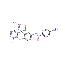 N#Cc1ccc(C(=O)Nc2ccc3c(c2)[C@@]2(CCOC(N)=N2)c2cc(Cl)nc(F)c2O3)nc1 ZINC000205154985