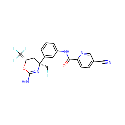 N#Cc1ccc(C(=O)Nc2cccc([C@]3(CF)C[C@@H](C(F)(F)F)OC(N)=N3)c2)nc1 ZINC000223540211