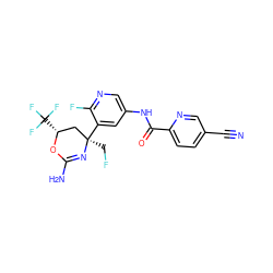 N#Cc1ccc(C(=O)Nc2cnc(F)c([C@]3(CF)C[C@@H](C(F)(F)F)OC(N)=N3)c2)nc1 ZINC000218668535