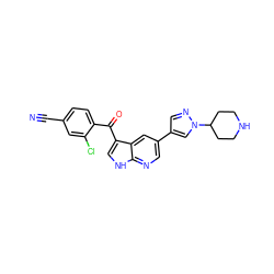 N#Cc1ccc(C(=O)c2c[nH]c3ncc(-c4cnn(C5CCNCC5)c4)cc23)c(Cl)c1 ZINC000473092119