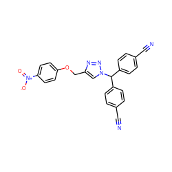 N#Cc1ccc(C(c2ccc(C#N)cc2)n2cc(COc3ccc([N+](=O)[O-])cc3)nn2)cc1 ZINC000072182186