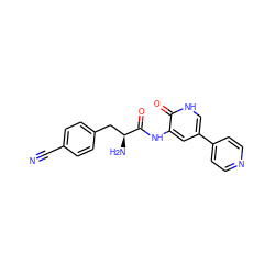 N#Cc1ccc(C[C@H](N)C(=O)Nc2cc(-c3ccncc3)c[nH]c2=O)cc1 ZINC000084689296