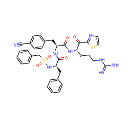 N#Cc1ccc(C[C@H](NC(=O)[C@@H](Cc2ccccc2)NS(=O)(=O)Cc2ccccc2)C(=O)N[C@@H](CCCNC(=N)N)C(=O)c2nccs2)cc1 ZINC000026399264