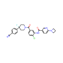 N#Cc1ccc(C2(F)CCN(C(=O)c3ccc(Cl)c(NC(=O)c4ccc(N5CCC5)nc4)c3)CC2)cc1 ZINC000150031264