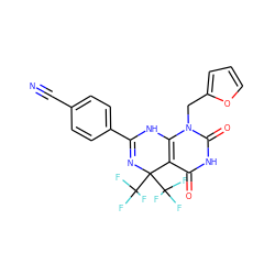 N#Cc1ccc(C2=NC(C(F)(F)F)(C(F)(F)F)c3c(n(Cc4ccco4)c(=O)[nH]c3=O)N2)cc1 ZINC000001311935