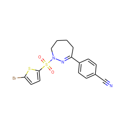 N#Cc1ccc(C2=NN(S(=O)(=O)c3ccc(Br)s3)CCCC2)cc1 ZINC000040566848