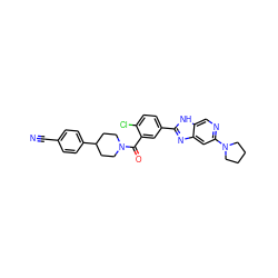 N#Cc1ccc(C2CCN(C(=O)c3cc(-c4nc5cc(N6CCCC6)ncc5[nH]4)ccc3Cl)CC2)cc1 ZINC000150299573