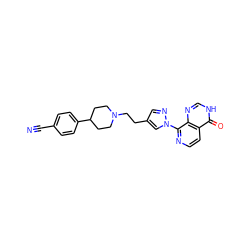 N#Cc1ccc(C2CCN(CCc3cnn(-c4nccc5c(=O)[nH]cnc45)c3)CC2)cc1 ZINC000653746429