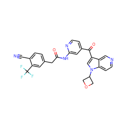 N#Cc1ccc(CC(=O)Nc2cc(C(=O)c3cn(C4COC4)c4ccncc34)ccn2)cc1C(F)(F)F ZINC001772618237