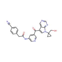 N#Cc1ccc(CC(=O)Nc2cncc(C(=O)c3cn(C4(CO)CC4)c4ncncc34)c2)cc1 ZINC000169708034