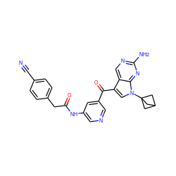 N#Cc1ccc(CC(=O)Nc2cncc(C(=O)c3cn(C45CC(C4)C5)c4nc(N)ncc34)c2)cc1 ZINC000169686430