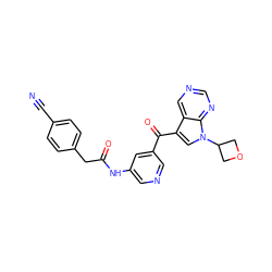 N#Cc1ccc(CC(=O)Nc2cncc(C(=O)c3cn(C4COC4)c4ncncc34)c2)cc1 ZINC000169707775