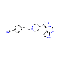 N#Cc1ccc(CCN2CCC(c3nnn4cnc5[nH]ccc5c34)CC2)cc1 ZINC001772605147